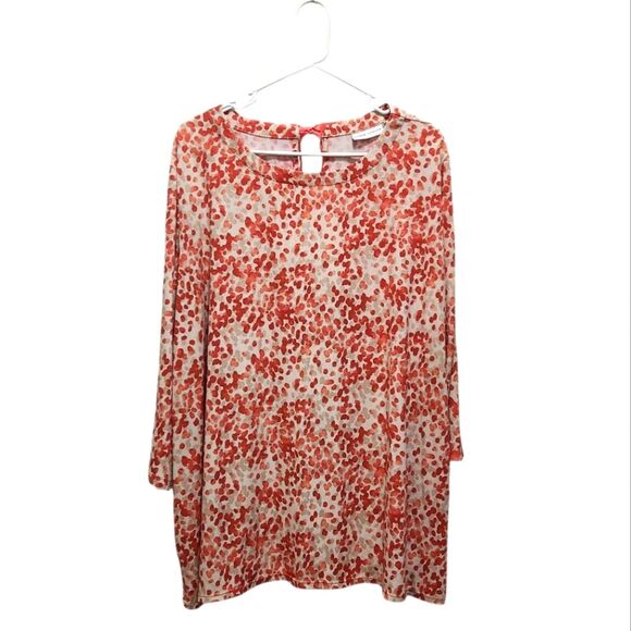 Susan Graver Liquid Knit Tie Bow Keyhole Back Plus Size 3X Tunic Abstract Dots - Picture 1 of 4